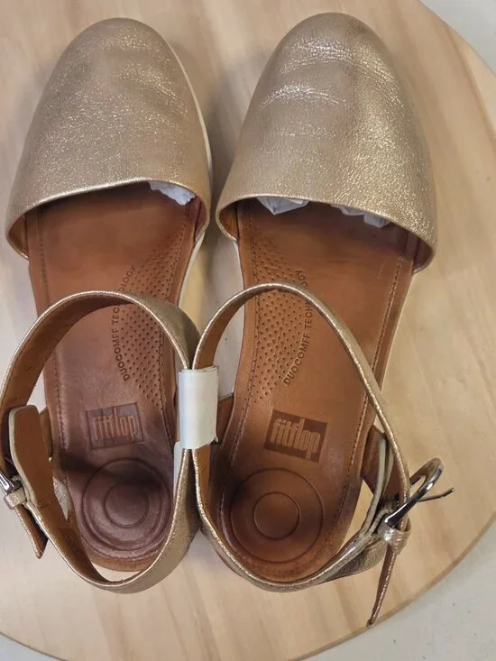 FitFlop Cova Closed Toe Metallic Gold Leather Sandals Women US 7 - Picture 8 of 14